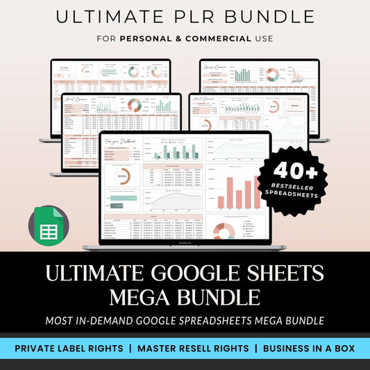 PLR Mega Spreadsheets Bundle, Premium Spreadsheet, Budget Spreadsheets, Google Sheets