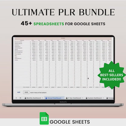 PLR Mega Spreadsheets Bundle, Premium Spreadsheet, Budget Spreadsheets, Google Sheets