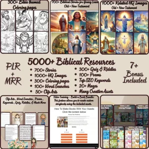 5000+ Biblical Resources Mega Bundle, PLR & MRR Christian Digital Assets, Bible Story Coloring Pages, Sunday School Activities Canva
