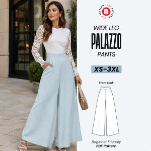 Wide Leg Palazzo Pants Sewing Pattern, Pockets, Elastic Waist (PDF Download)