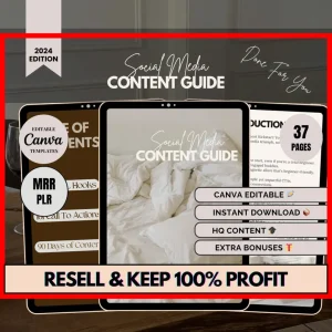 Social Media Content Guide, 37-Page Marketing Roadmap, 2024 Edition, PLR & MRR Canva Template, Done-For-You Content Strategy
