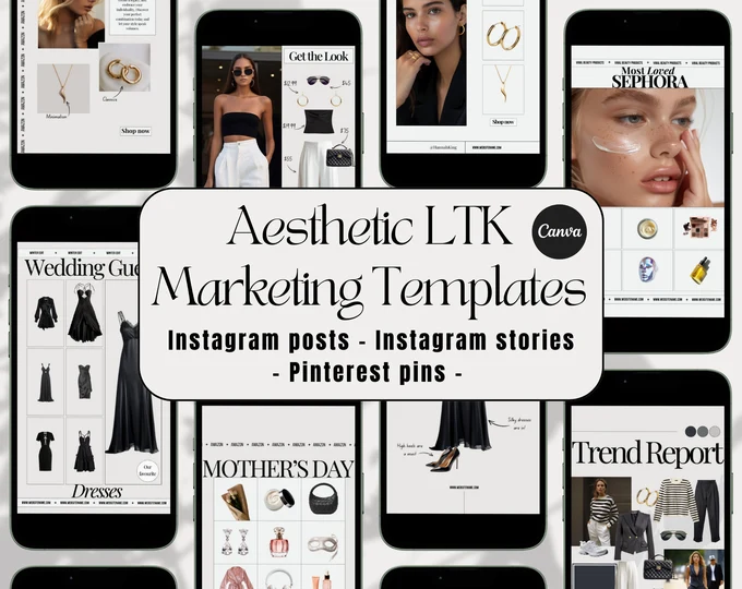 Aesthetic LTK Marketing Templates, Canva Editable Instagram & Pinterest Posts, Modern Fashion Branding Kit, Premium Influencer Marketing Bundle