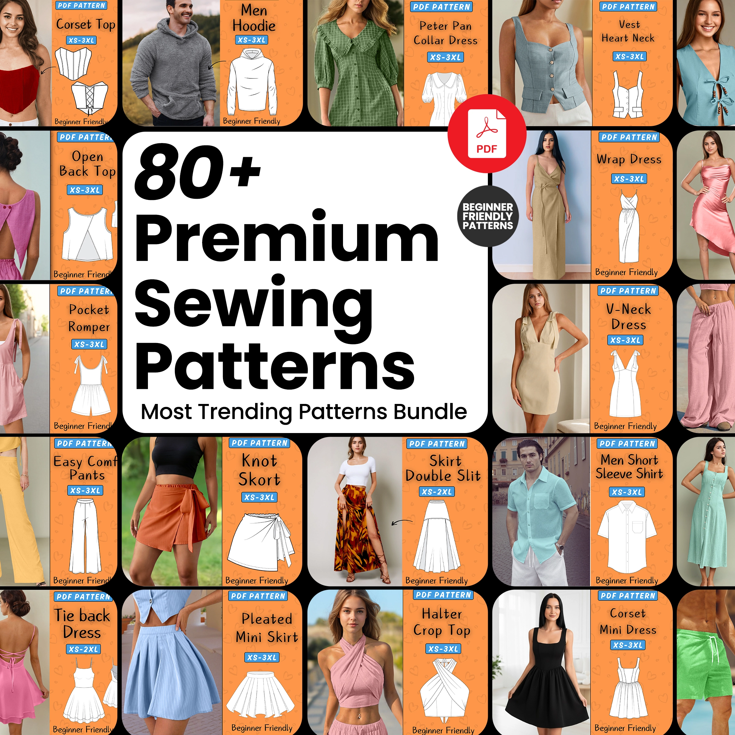 80+ Premium Sewing Patterns Bundle, Trending PDF Women & Men Clothing, Easy Dress Pattern, Corset Top & Skort DIY Fashion