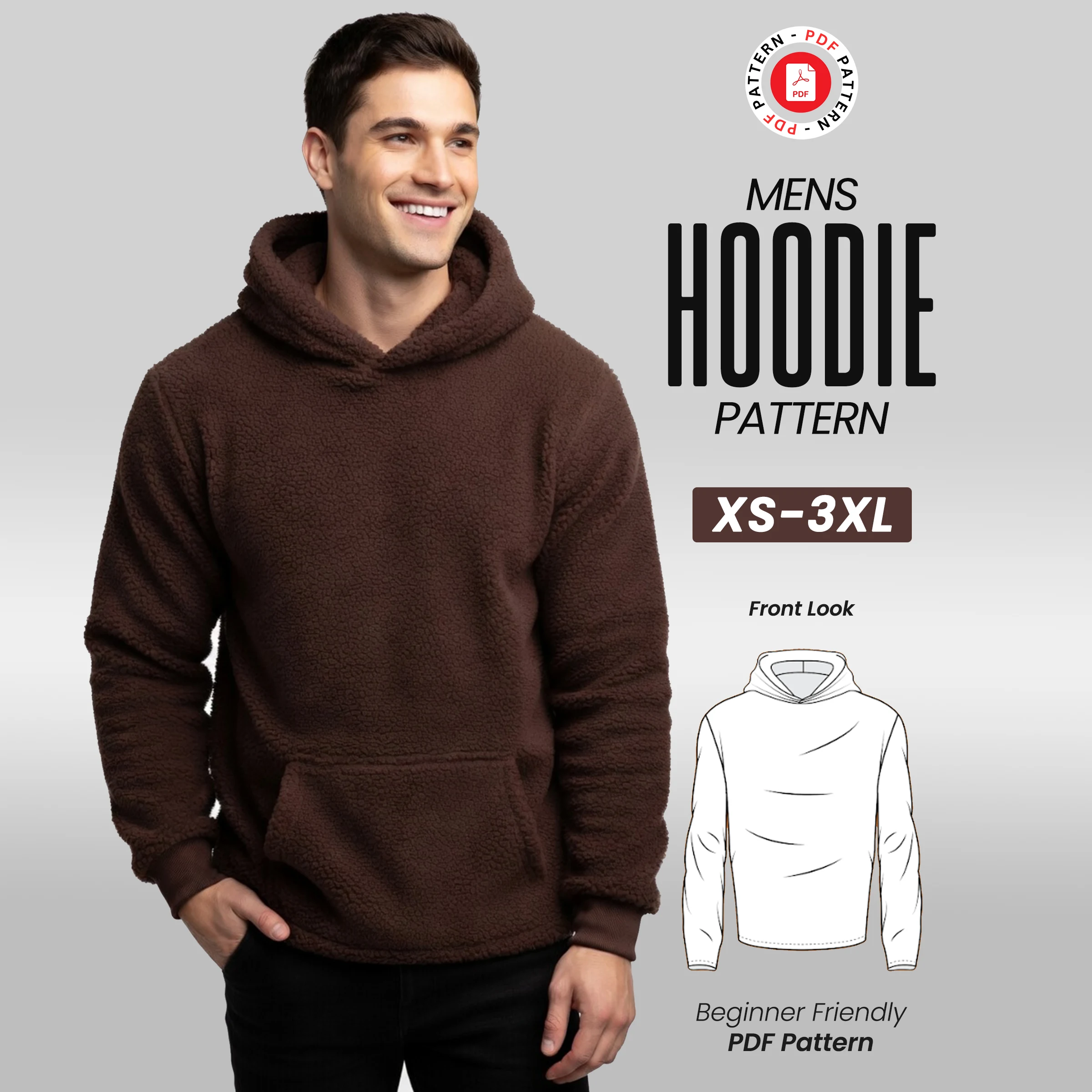 Men's Oversized Hoodie Sewing Pattern (XS-3XL) Beginner Friendly PDF