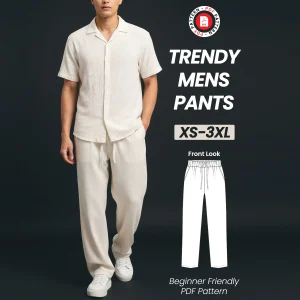 Men's Wide Leg Pants Sewing Pattern, Loose Fit Linen Trousers (PDF Download)