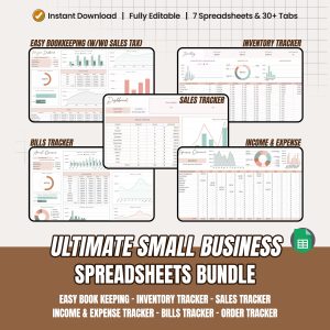 Small Business Bundle Bookkeeping Inventory Tracker Order, Tracker, Bill Tracker Google Sheet Excel