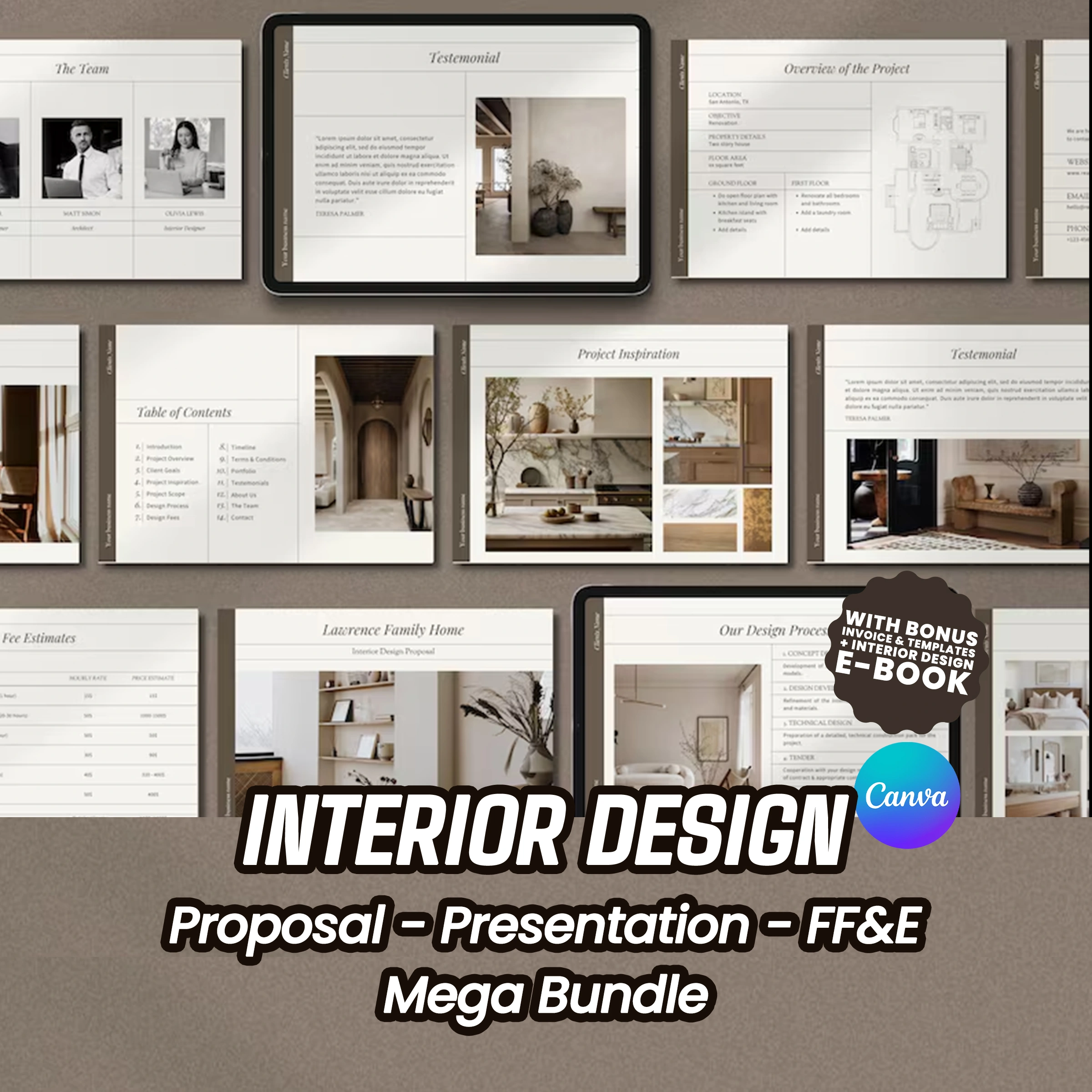 Interior Design Business Templates: Proposal, Presentation, FF&E Canva Templates