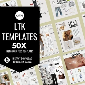 50x LTK Templates for Instagram, Canva Editable Fashion Feed Posts, Aesthetic Capsule Wardrobe Branding Kit, Modern Lifestyle & Beauty Marketing Bundle