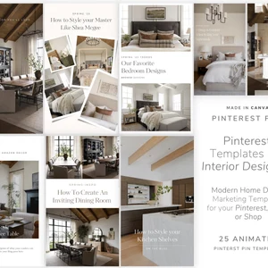 Pinterest Templates for Interior Design, Canva Editable Modern Home Decor Pins, Aesthetic Marketing Templates for Bloggers & Shops