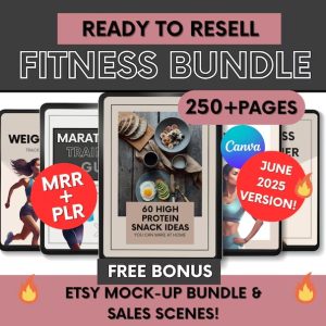 Ready to Resell Fitness Bundle, 250+ Page Health & Wellness Toolkit, June 2025 Version, PLR & MRR Canva Workout Planner