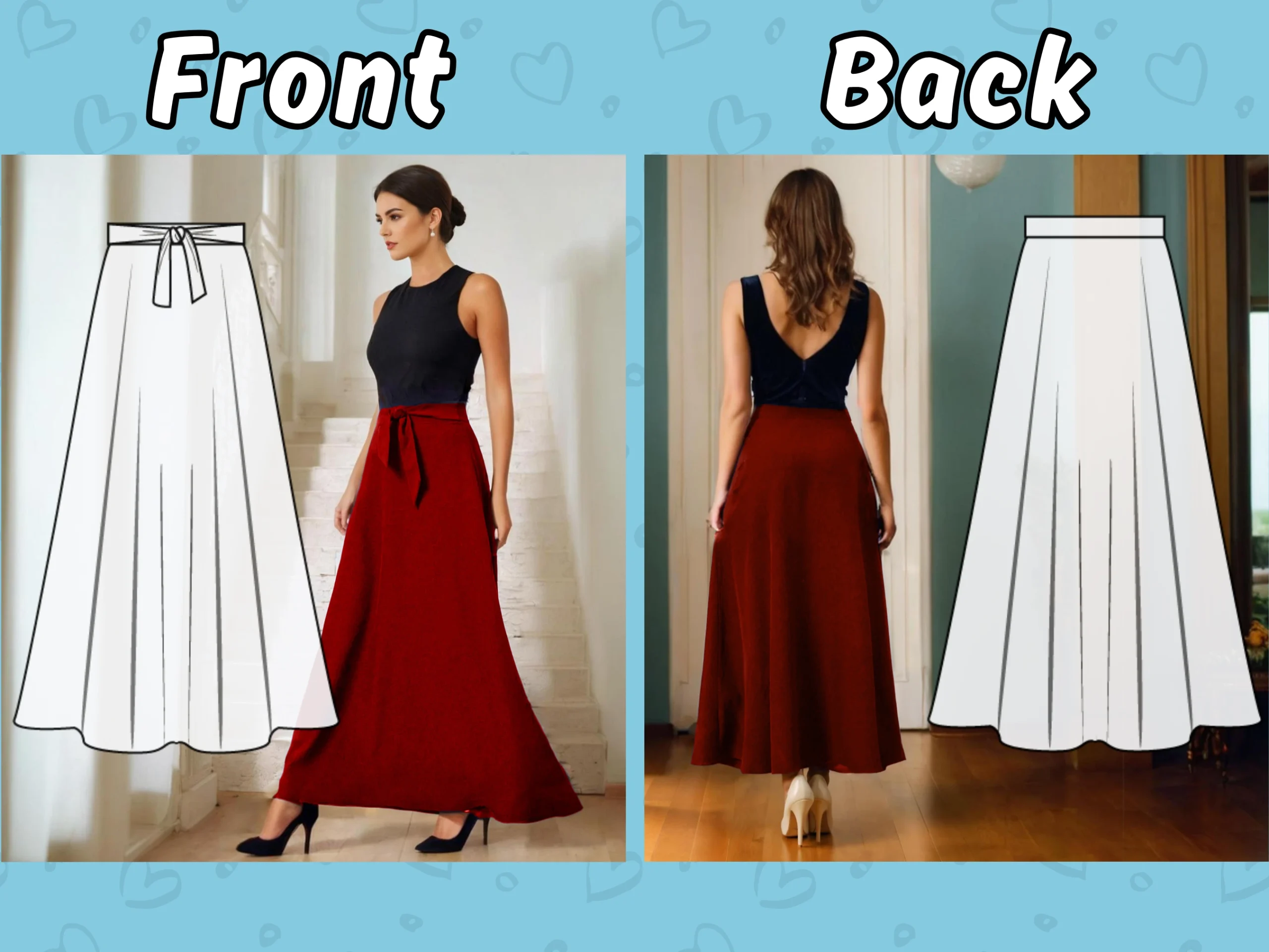 Easy Tie Maxi Skirt Sewing, Women's High Waisted Circle (PDF) - Image 2