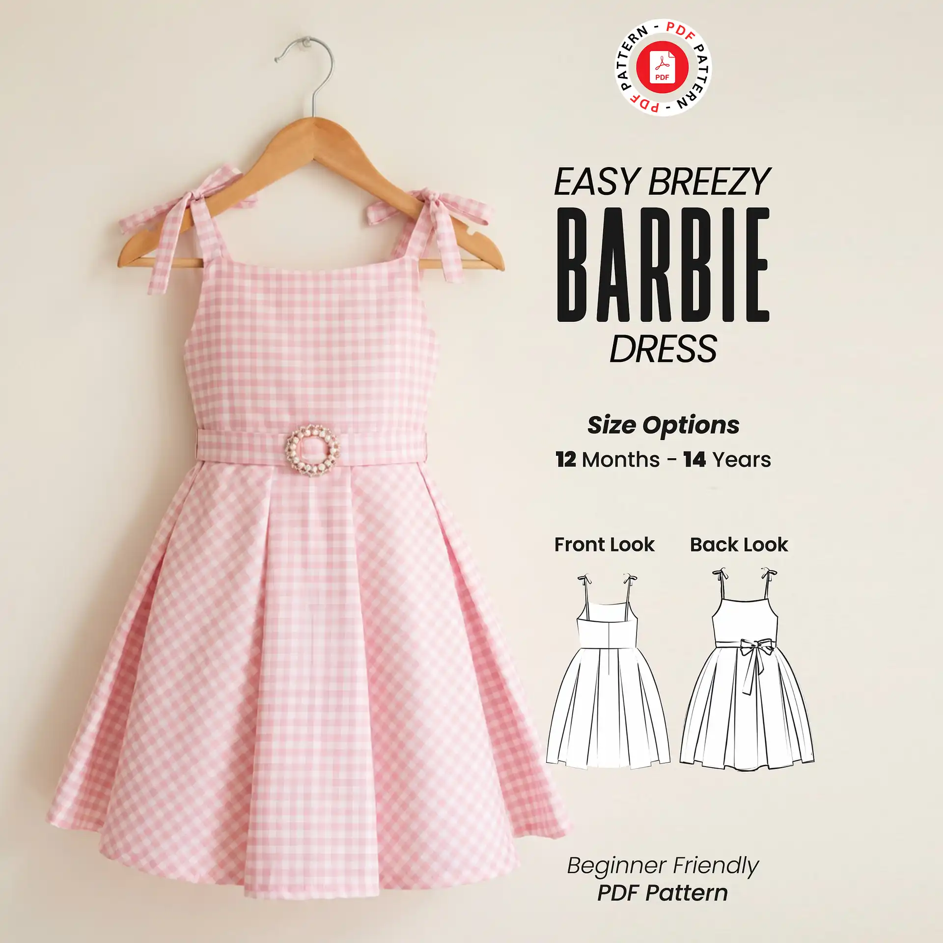 Barbie Style Dress Sewing Pattern: Girl Sizes 12 mo - 14 yrs (Digital Download)