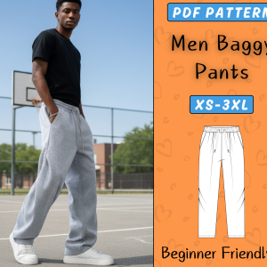 Mens Joggers Sewing Pattern, Baggy Sweatpants with Pockets (PDF Download)