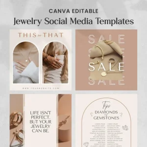 Jewelry Social Media Templates, Canva Editable Jewelry Posts, Aesthetic Instagram Jewelry Branding Kit, Minimalist Jewelry Marketing