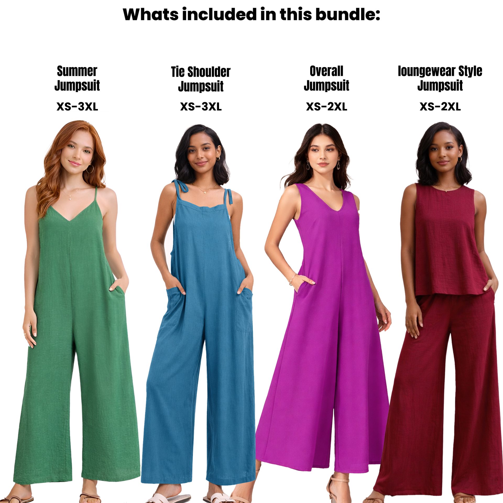 Jumpsuit Sewing pattern, Set of 4 Jumpsuits, Overall Jumpsuits, Summer Comfy Sew, Variable Sizes - Image 2