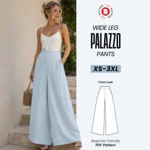 Wide Leg Palazzo Pants Sewing Pattern, Pockets, Elastic Waist (PDF Download)