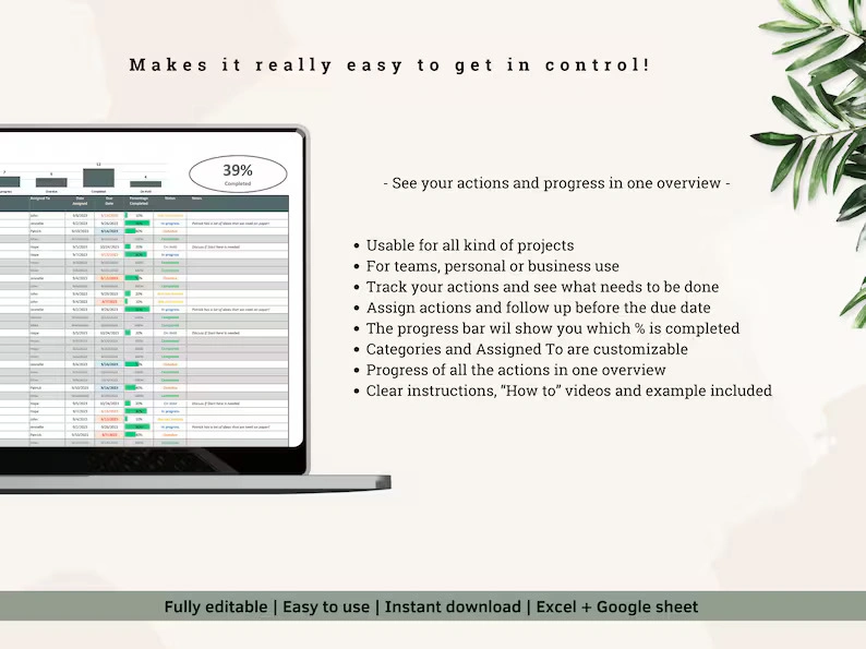 Digital Action Tracker Spreadsheet, Google Sheets To-Do List, Task Manager Excel Template, Project Management Dashboard & Progress Tracker - Image 4