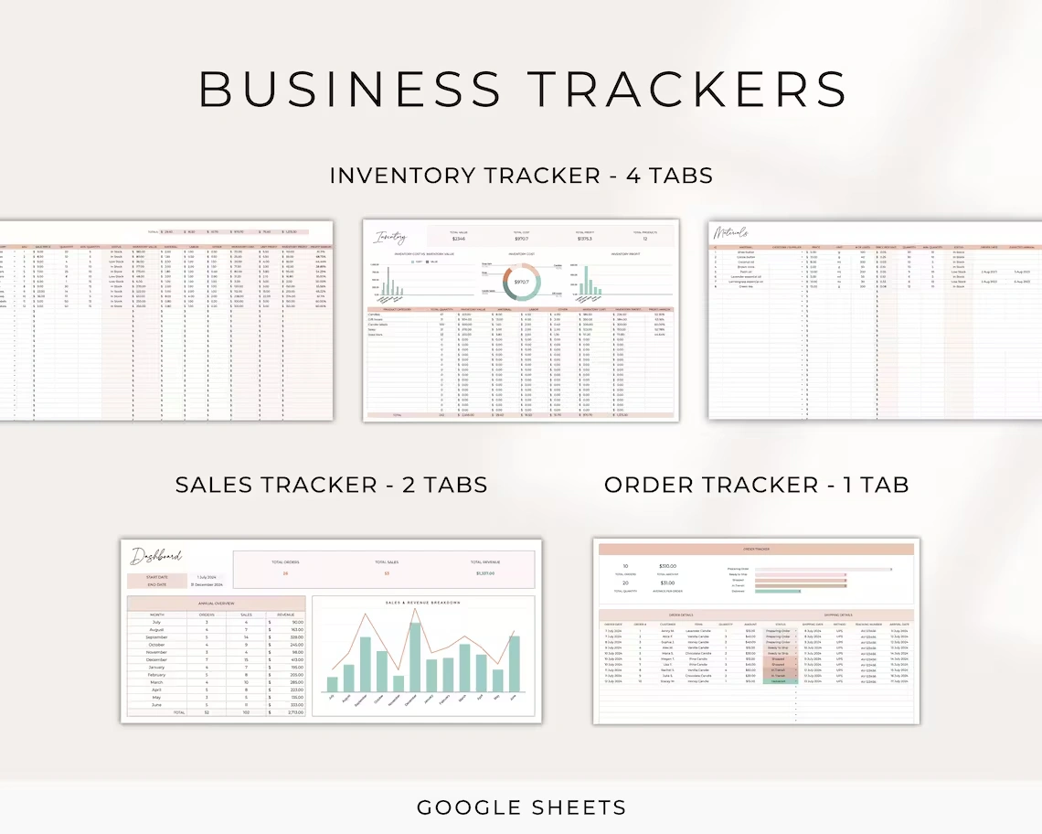 Small Business Bundle Bookkeeping Inventory Tracker Order, Tracker, Bill Tracker Google Sheet Excel - Image 2