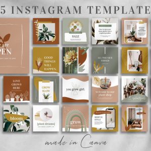 25 Earth Tone Canva Templates – Aesthetic Social Media Pack