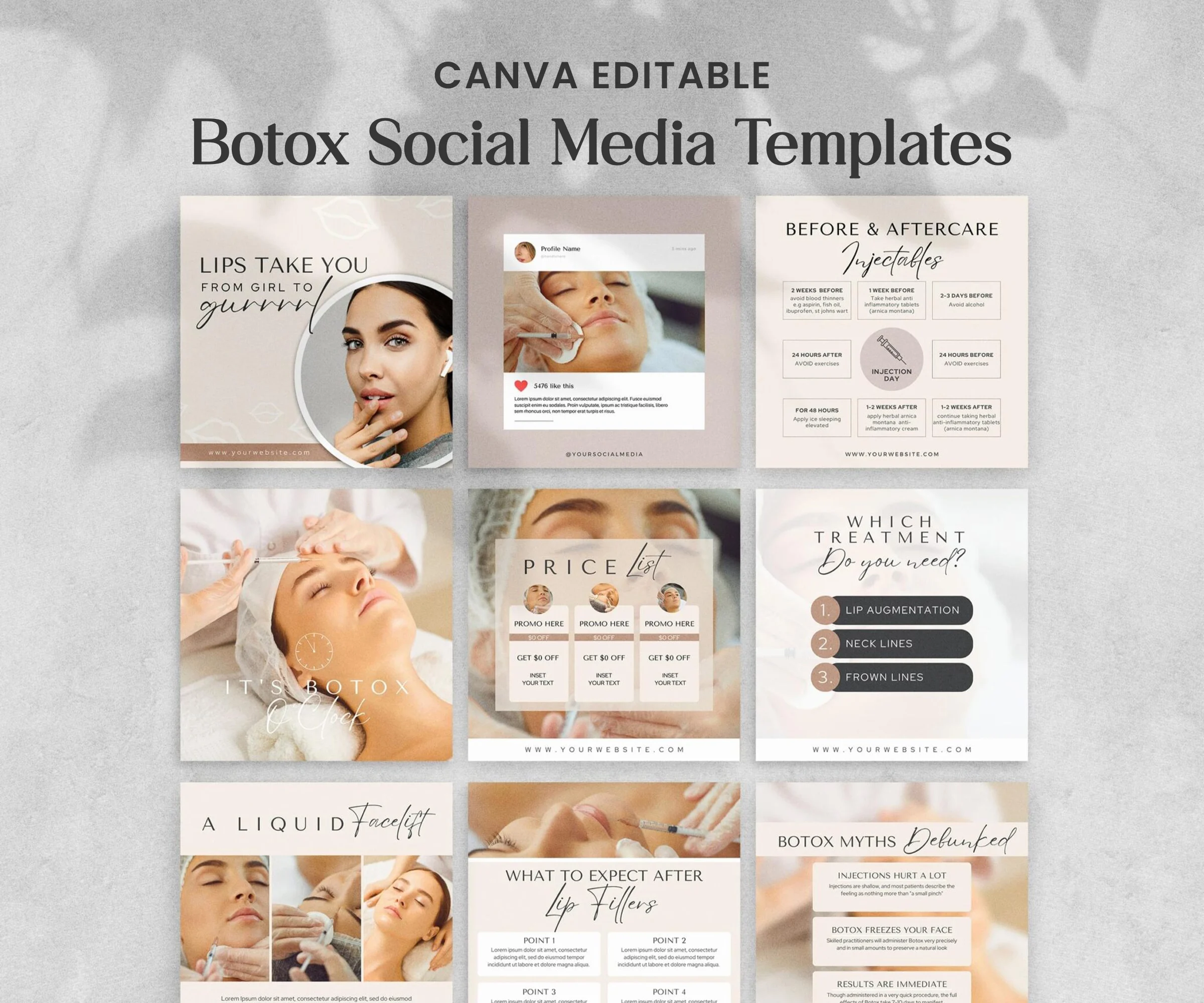 50 Botox & Filler Instagram Posts – Canva Social Media Pack