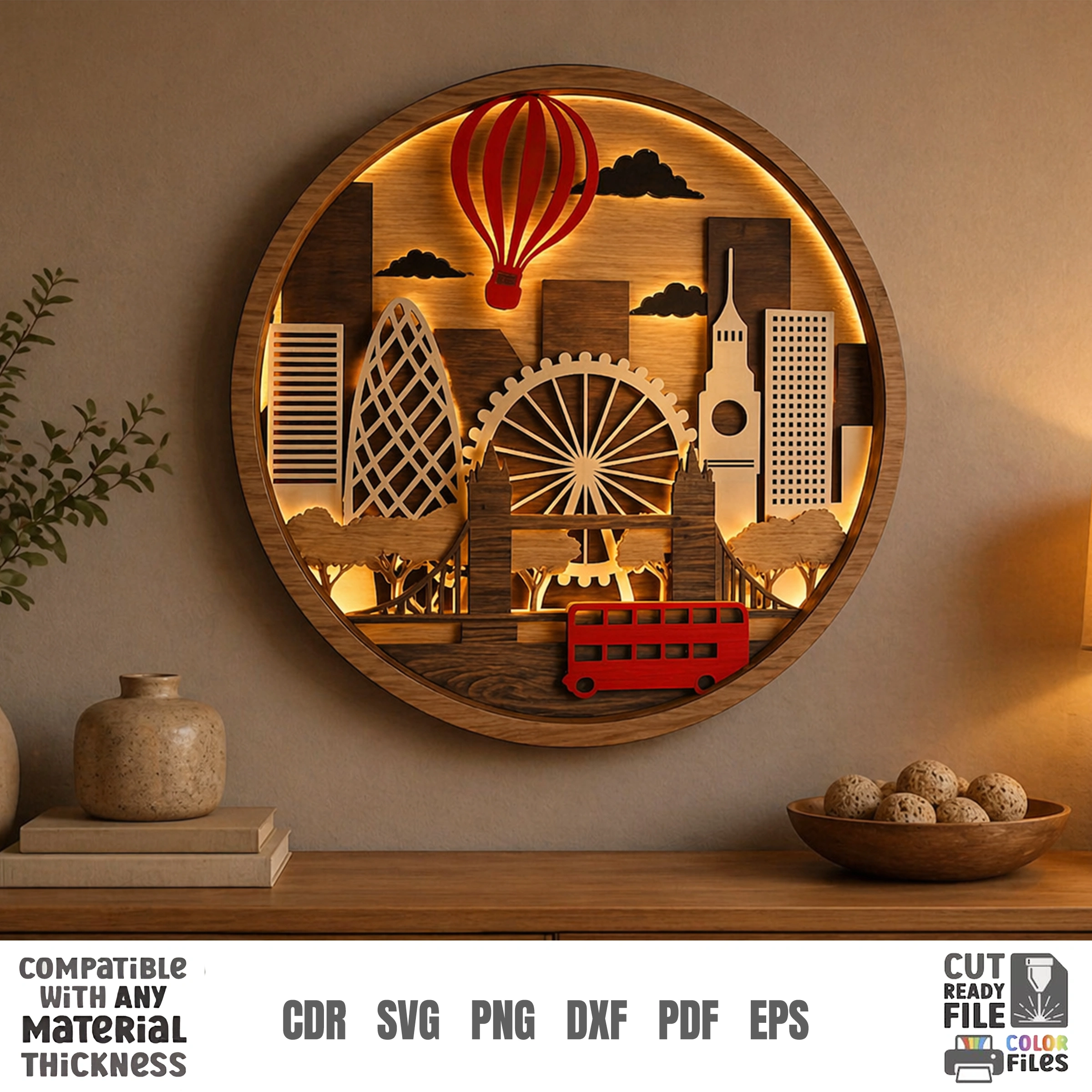 3D Night Wall Decor, Multilayer Laser Cut Files, Shadow Box Wood Art, Glowing Landscape SVG Bundle - Image 8