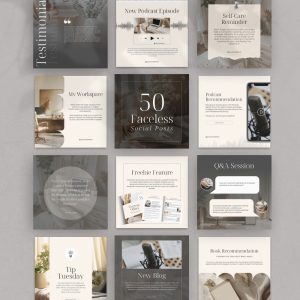 50 Faceless Social Posts for Business Coaches, Aesthetic Instagram Templates, Engagement Boost Bundle, Minimalist Coach Branding Kit