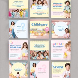 Childcare Social Media Templates, Canva Editable Daycare Posts, Preschool Instagram Branding Kit, Kindergarten Teacher Marketing Bundle
