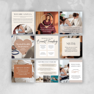Doula Social Media Templates, Canva Editable Birth Worker Posts, Aesthetic Pregnancy Branding Kit, Midwife Instagram Marketing Bundle