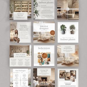 Interior Design Social Media Templates, Canva Editable Moodboards, Aesthetic Home Decor Posts, Premium Interior Branding Kit