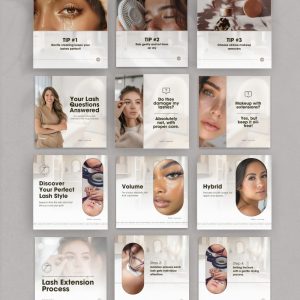 Lash Extension Social Media Templates, Canva Editable Lash Artist Posts, Aesthetic Beauty Branding Kit, Modern Eyelash Technician Marketing
