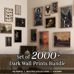 Set of 2000+ Dark Wall Prints Bundle, Moody Vintage Gallery Wall, HQ Digital Art, PLR/MRR Gothic Home Decor