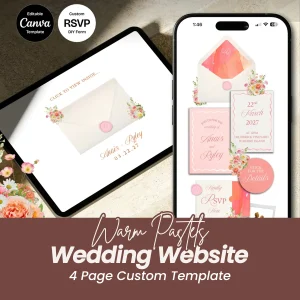 Warm Paskets Wedding Website 4-Page Custom Template | Elegant & Fully Editable Digital Bundle