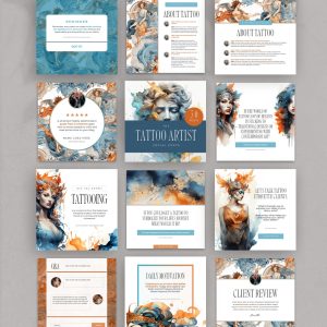 Tattoo Artist Social Media Templates, Canva Editable Ink Branding Kit, Aesthetic Tattooist Instagram Posts, Modern Studio Marketing Bundle