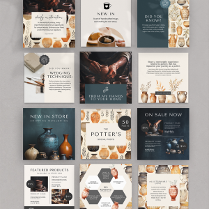 The Potter's Social Media Templates, Canva Editable Ceramics Branding Kit, Aesthetic Pottery Instagram Posts, Modern Artisan Marketing Bundle