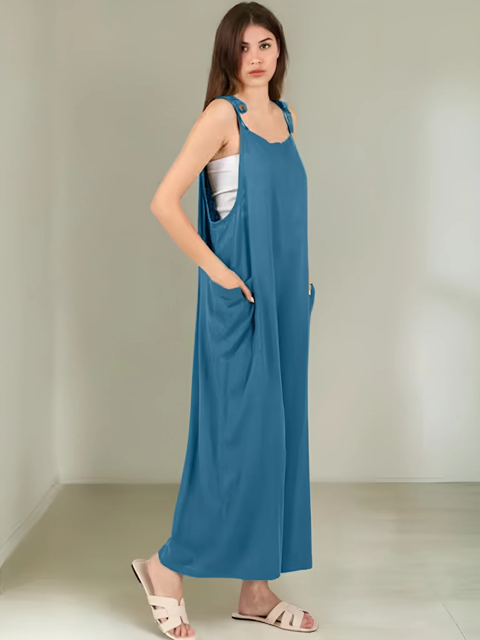 Tie Shoulder Jumpsuit Sewing Pattern, Comfy PDF Women Jumpsuit, Easy Wide Leg Overalls, Summer Loose Romper Pattern - Image 6