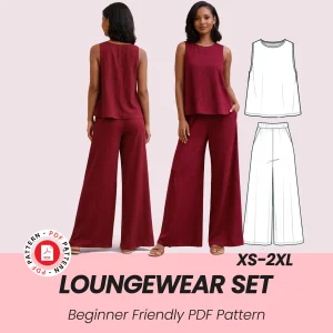 Loungewear Set PDF Sewing Pattern, Tank top + Wide Leg Pants pattern, Lounge wear dress