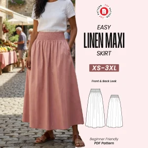 Linen Maxi Skirt Sewing Pattern | Easy PDF Pattern With Pockets (XS-3XL)