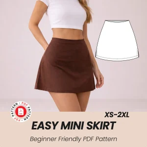Easy Mini Skirt Pattern, High Waisted Beginner Sewing (XS-2XL) (PDF Download)