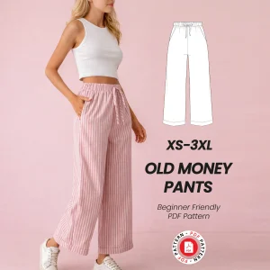 Old Money Wide Leg Pants Sewing Pattern, High Waist Pleated Trousers (PDF Download)