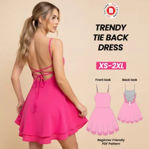 Trendy Tie Back Mini Dress Sewing Pattern, Easy Sundress (Digital Download)