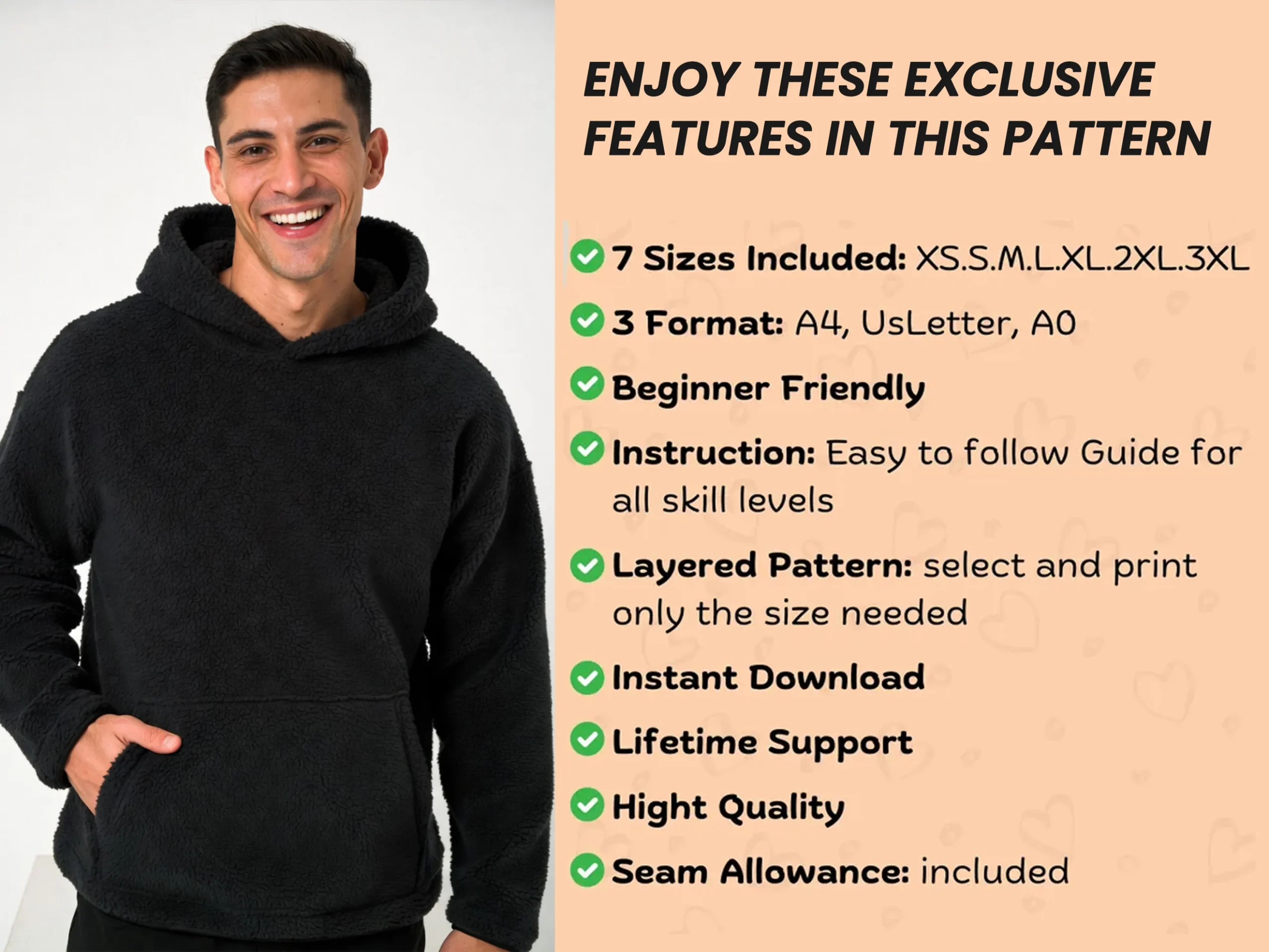 Men's Oversized Hoodie Sewing Pattern (XS-3XL) Beginner Friendly PDF - Image 7