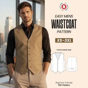 Men Vest Pattern PDF, Classic Waistcoat Suit, Beginner-Friendly Digital Download, XS–XXXL