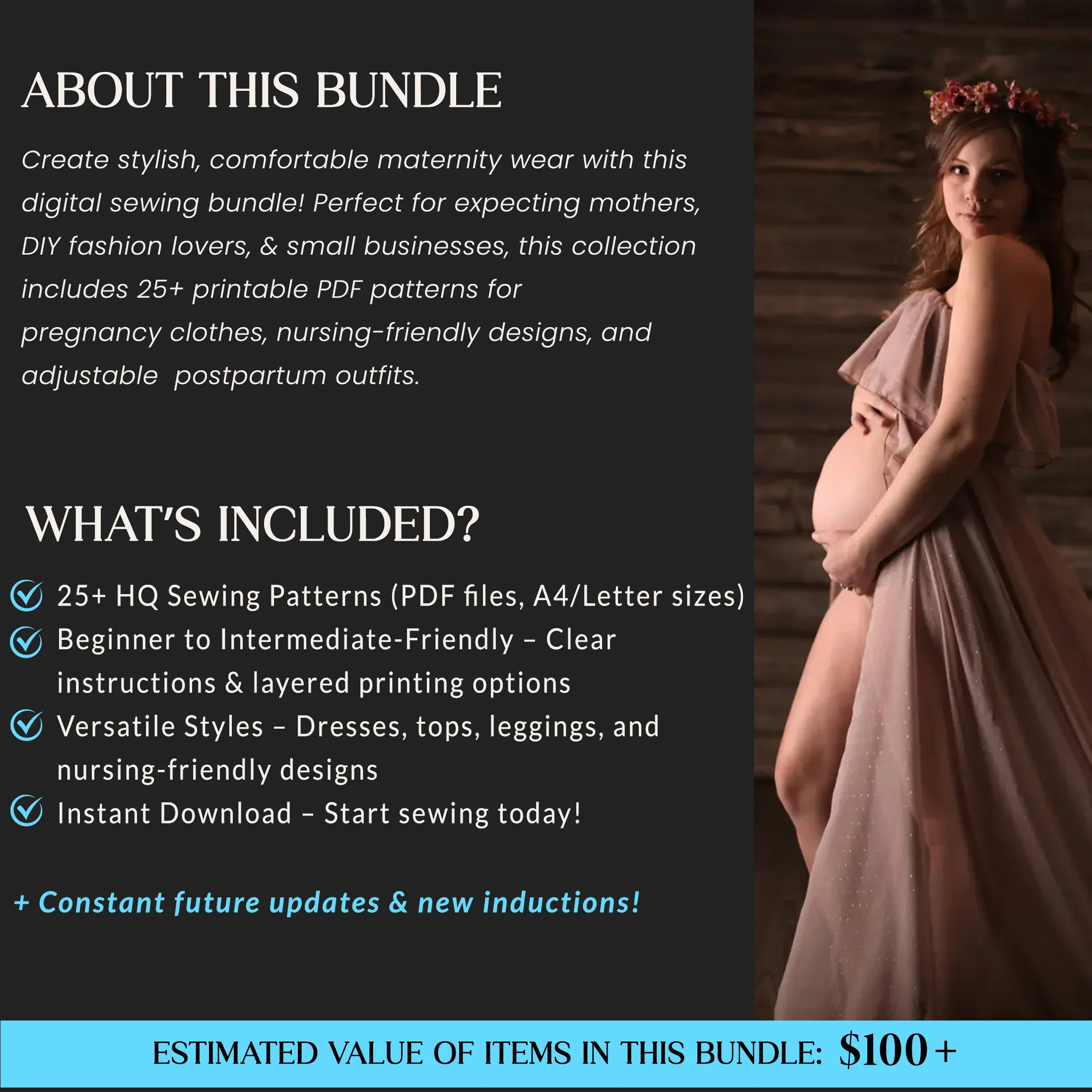 25+ Maternity Sewing Patterns Bundle, Premium PDF Pregnancy Gowns, Easy Maternity Dress Pattern, Photoshoot & Baby Shower DIY - Image 2