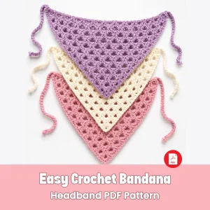 Easy Crochet Bandana Headband Pattern, Crochet Hair Scarf Kerchief Pattern PDF, Beginner Friendly Instant Digital Download