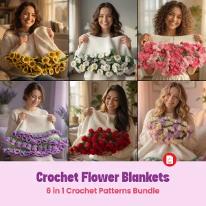 Crochet Flower Blanket Patterns Bundle, 6 in 1 Crochet Designs (PDF)