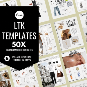50x LTK Templates for Instagram, Canva Editable Fashion Feed Posts, Aesthetic Capsule Wardrobe Branding Kit, Modern Lifestyle & Beauty Marketing Bundle