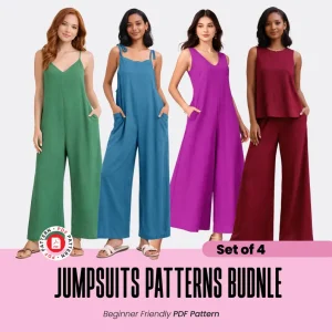Jumpsuit Sewing pattern, Set of 4 Jumpsuits, Overall Jumpsuits, Summer Comfy Sew, Variable Sizes
