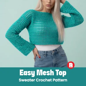 Easy Mesh Sweater Pattern Crochet Top Long Sleeve Pullover Pattern Fall Cute Beginner Crochet Crop Top Digital Download PDF