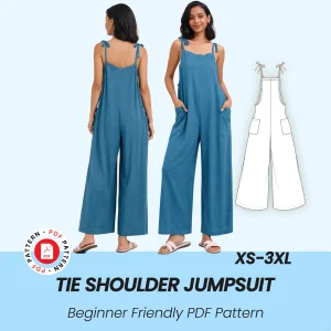 Tie Shoulder Jumpsuit Sewing Pattern, Comfy PDF Women Jumpsuit, Easy Wide Leg Overalls, Summer Loose Romper Pattern