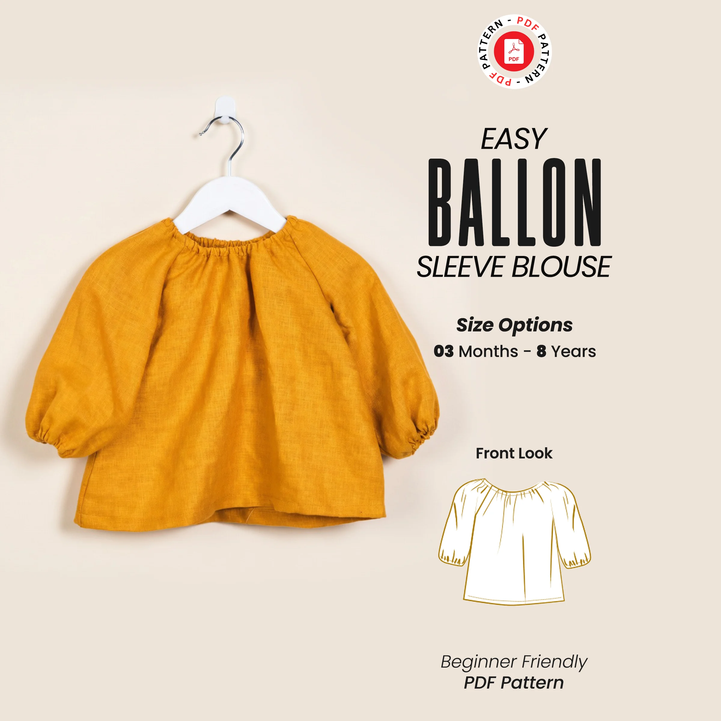 Balloon Sleeve Blouse Sewing Pattern: Baby and Toddler Sizes (PDF Pattern)